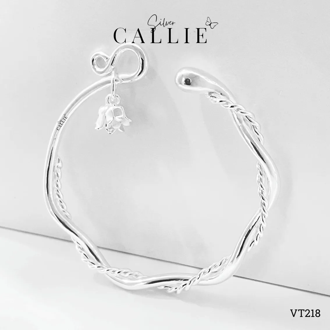 VT218 - Vòng tay bạc thiết kế Callie Silver Vòng Xoắn Gắn Charm Hoa Lily - Hình ảnh 8