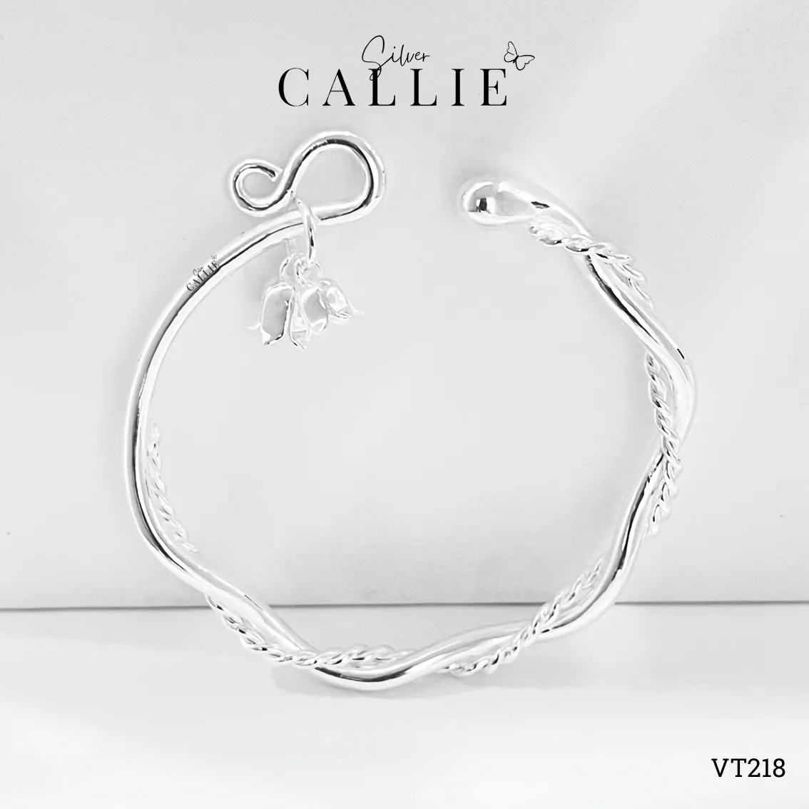 VT218 - Vòng tay bạc thiết kế Callie Silver Vòng Xoắn Gắn Charm Hoa Lily - Hình ảnh 4