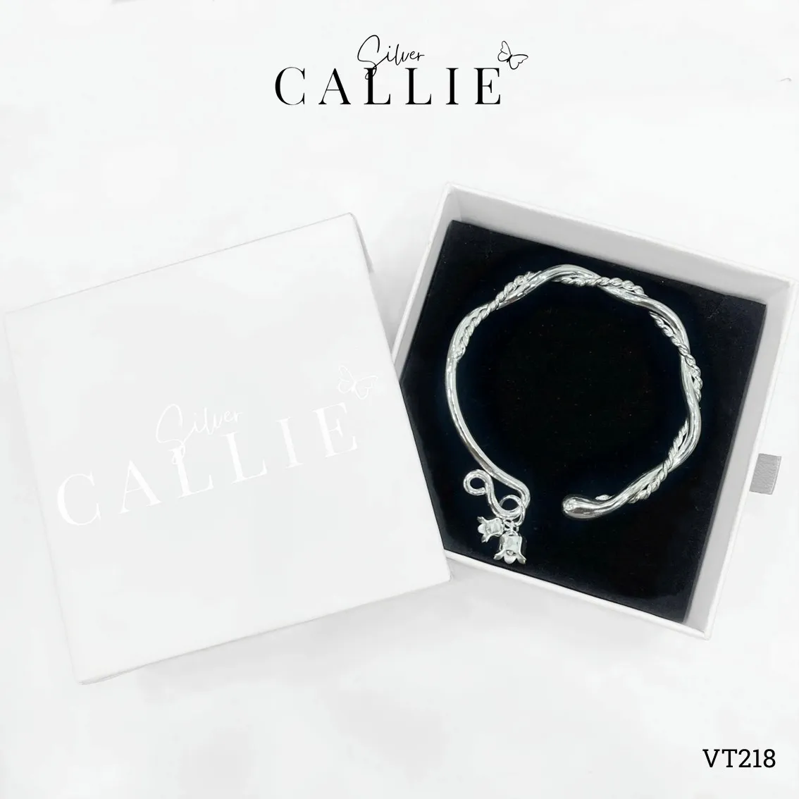 VT218 - Vòng tay bạc thiết kế Callie Silver Vòng Xoắn Gắn Charm Hoa Lily - Hình ảnh 9