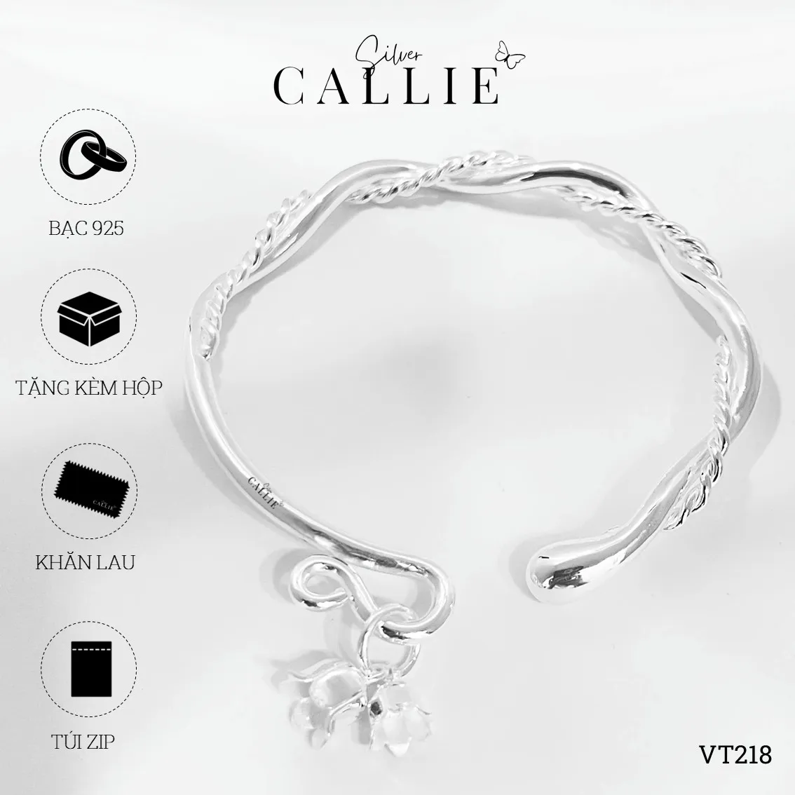 VT218 - Vòng tay bạc thiết kế Callie Silver Vòng Xoắn Gắn Charm Hoa Lily - Hình ảnh 11