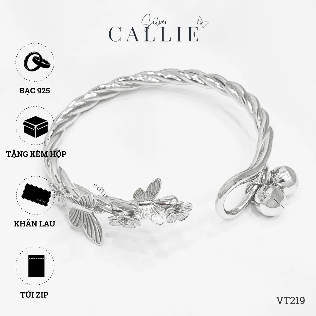 VT219 - Vòng tay bạc thiết kế Callie Silver Hoa Kèm Charm Chuông - Hình ảnh 9