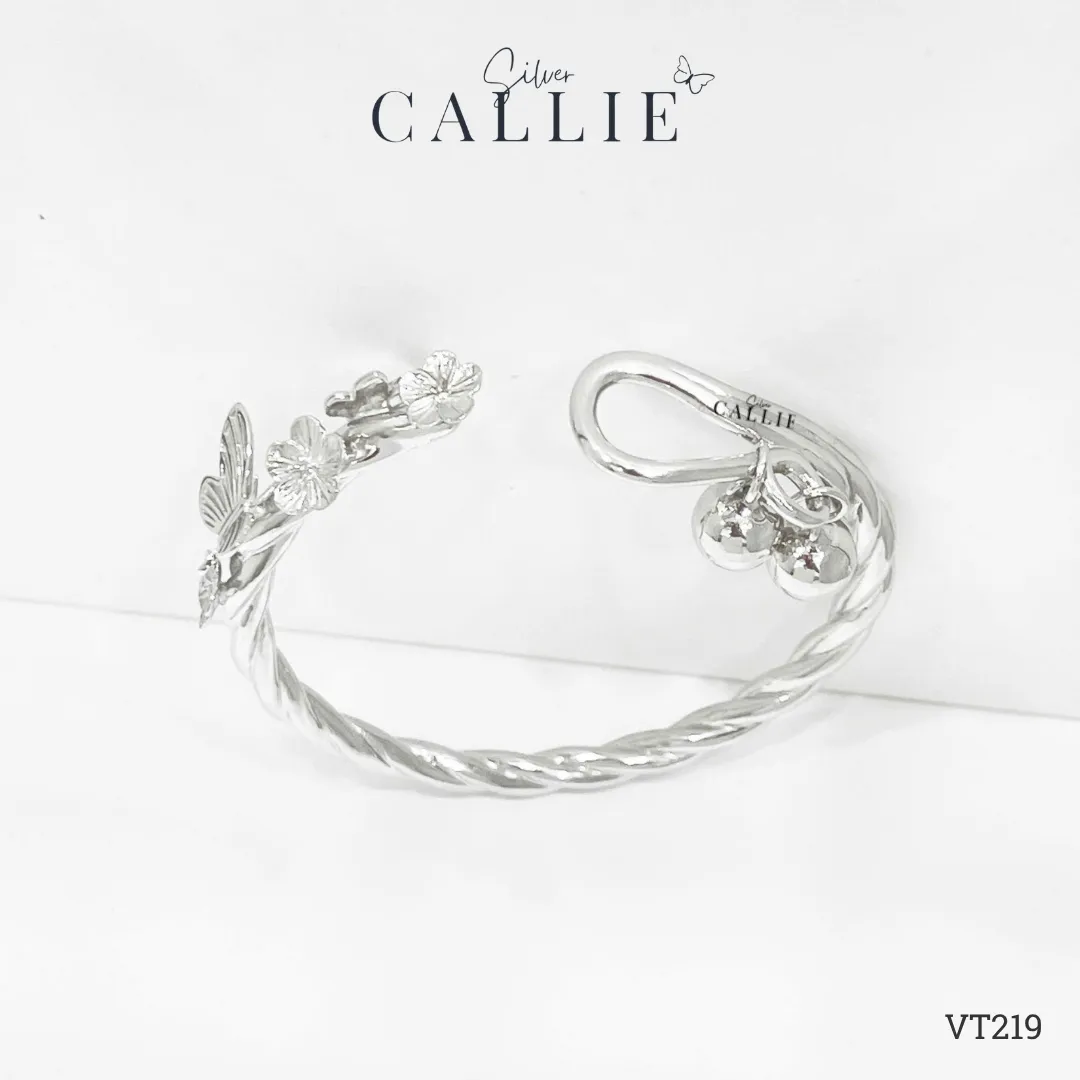 VT219 - Vòng tay bạc thiết kế Callie Silver Hoa Kèm Charm Chuông - Hình ảnh 2