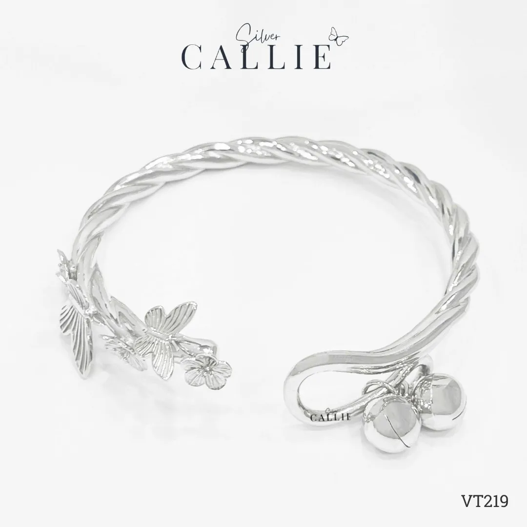 VT219 - Vòng tay bạc thiết kế Callie Silver Hoa Kèm Charm Chuông - Hình ảnh 3