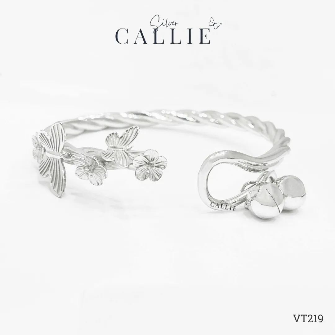 VT219 - Vòng tay bạc thiết kế Callie Silver Hoa Kèm Charm Chuông