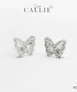 BT281 - Bông tai bạc Callie Silver Bướm Móc Máy Viền Đính Đá