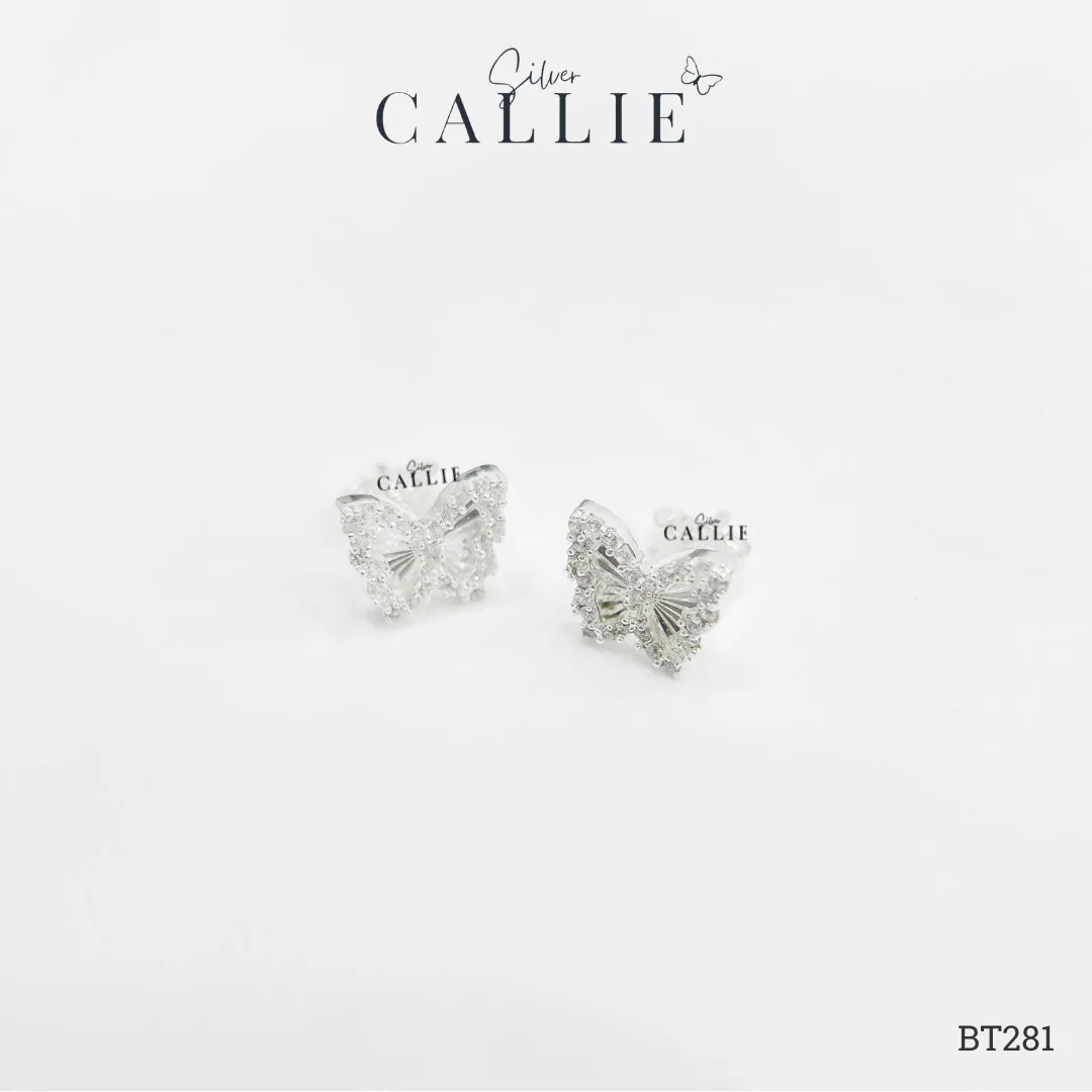 BT281 - Bông tai bạc Callie Silver Bướm Móc Máy Viền Đính Đá - Hình ảnh 2