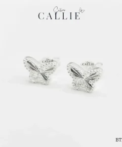 BT283 - Bông tai bạc Callie Silver Bướm Móc Máy Viền Bi