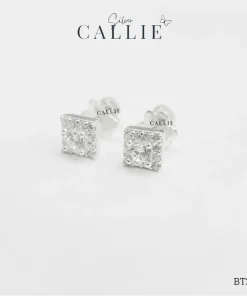 Alternative view of BT284 - Bông tai bạc Callie Silver 1 Viên Chủ Viền Vuông