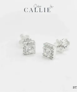 BT284 - Bông tai bạc Callie Silver 1 Viên Chủ Viền Vuông