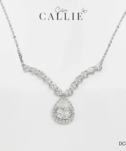 DC408 - Dây Chuyền Bạc Callie Silver Cô Dâu Halo Pear Chevron Drop