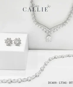 DC409 - LT341 - BT276: Bộ Trang Sức Bạc Callie Silver Cô Dâu Bezel Pear Drop