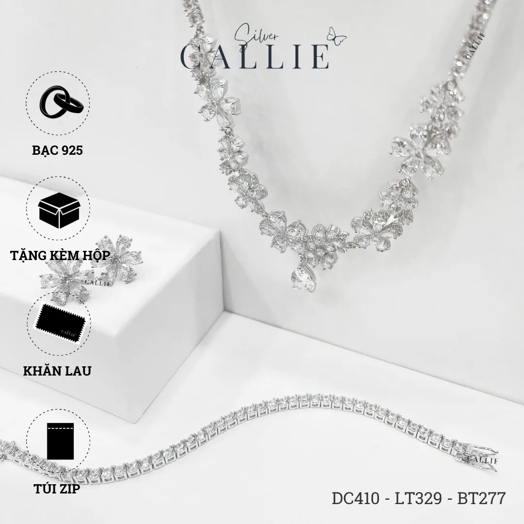 DC410 - LT329 - BT277: Bộ Trang Sức Callie Silver Cô Dâu Hoa Anh Đào - Image 7