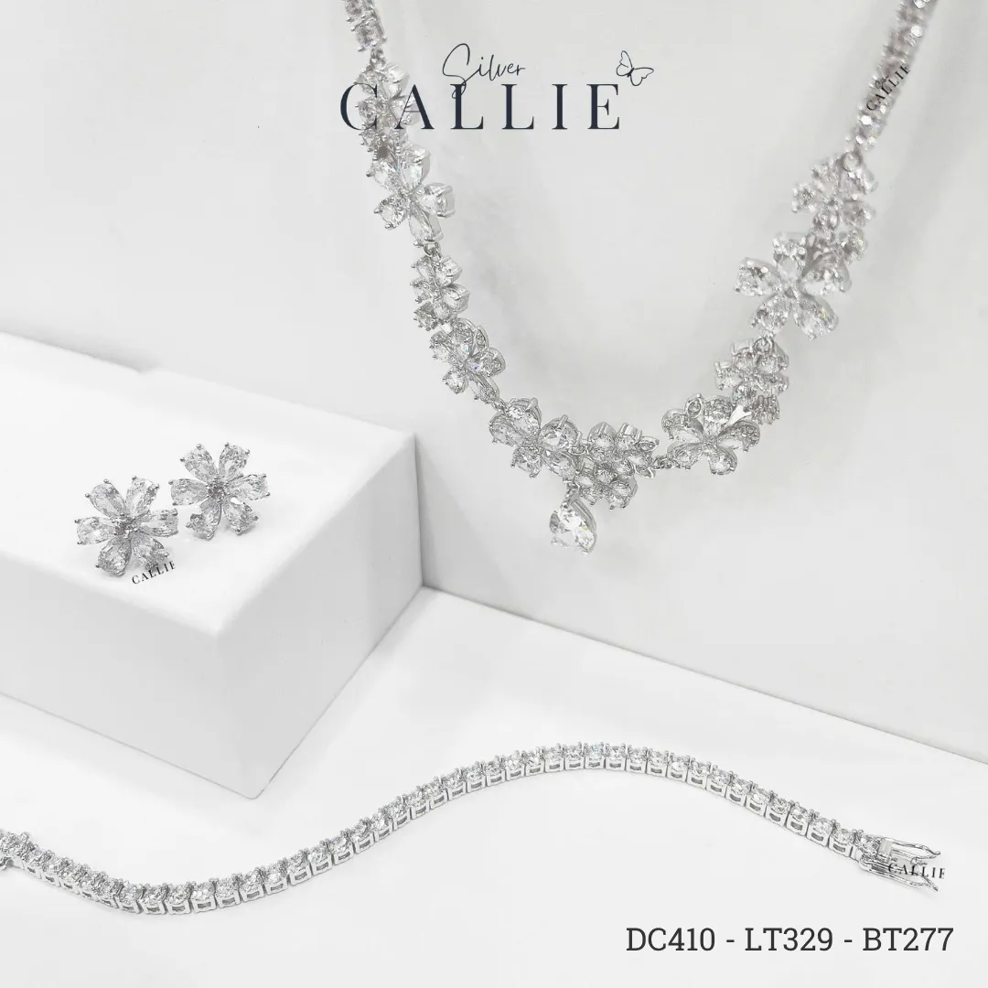 DC410 - LT329 - BT277: Bộ Trang Sức Callie Silver Cô Dâu Hoa Anh Đào - Image 6