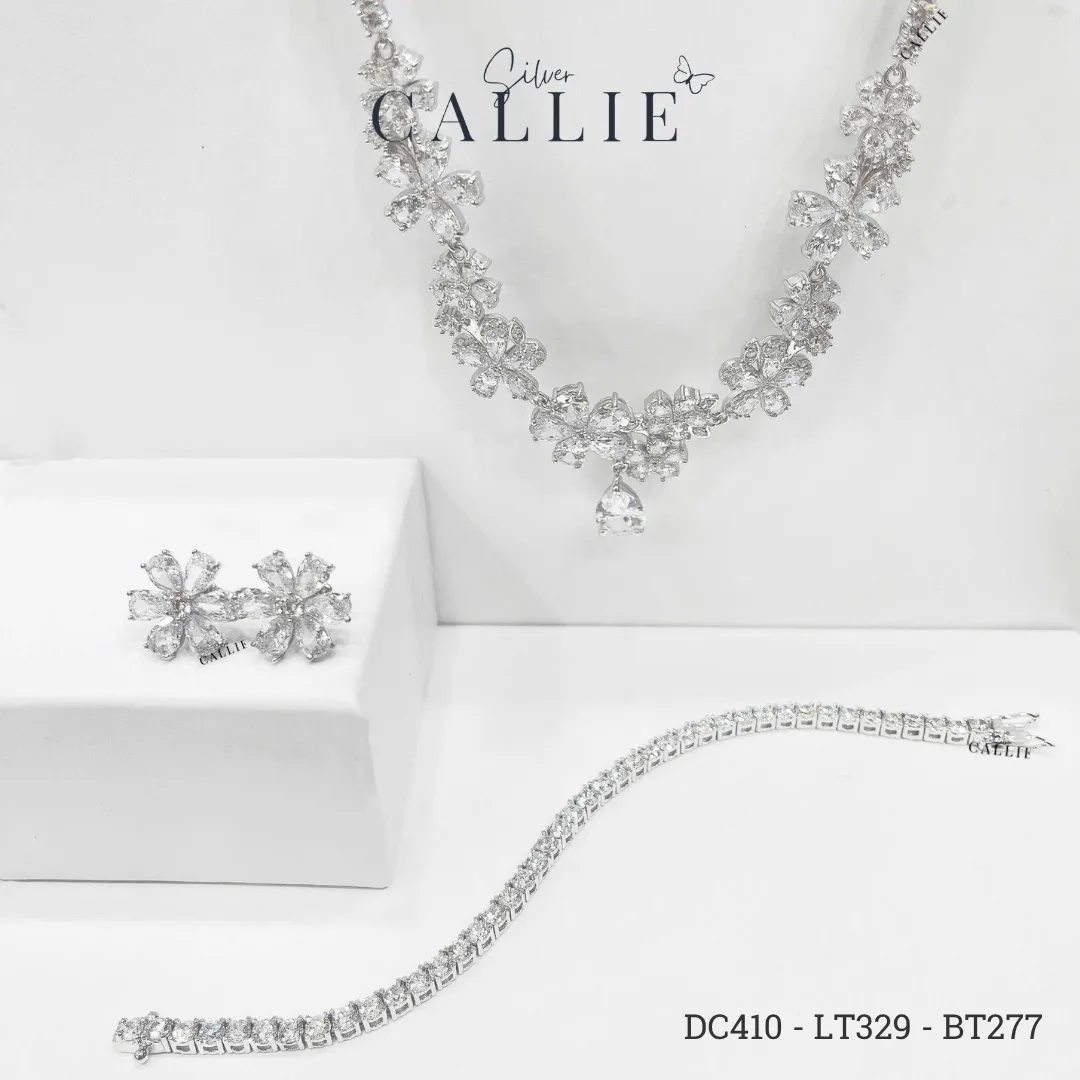 DC410 - LT329 - BT277: Bộ Trang Sức Callie Silver Cô Dâu Hoa Anh Đào - Image 5
