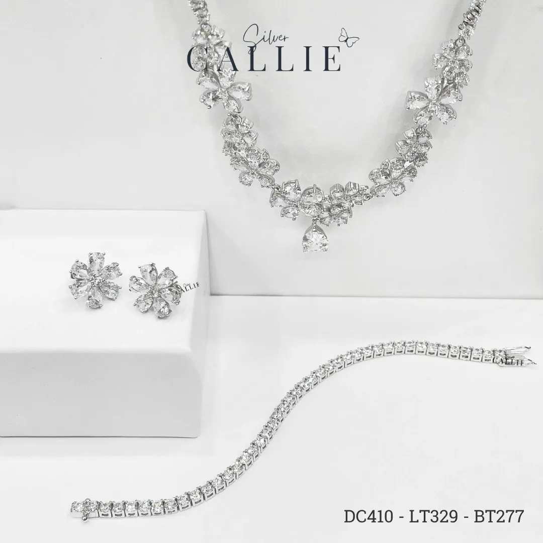 DC410 - LT329 - BT277: Bộ Trang Sức Callie Silver Cô Dâu Hoa Anh Đào - Image 3