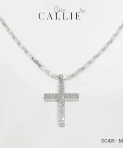 DC415 - M210: Dây Chuyền Bạc Thiết Kế Callie Silver Thánh Giá Đính Đá dây mì xoắn 2li