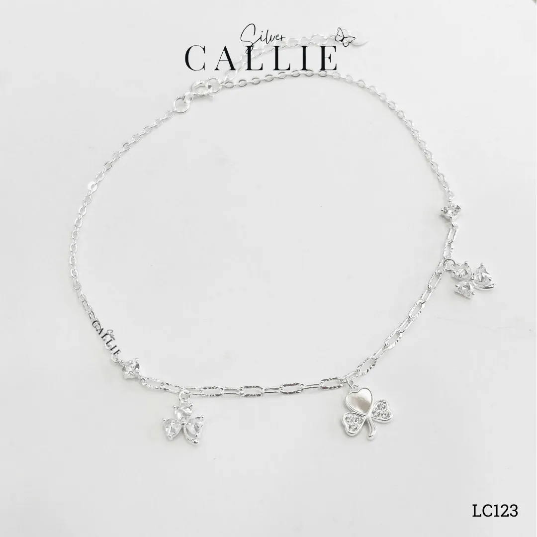 LC123 - Lắc chân bạc Callie Silver cỏ 3 lá tim đính đá - Image 4