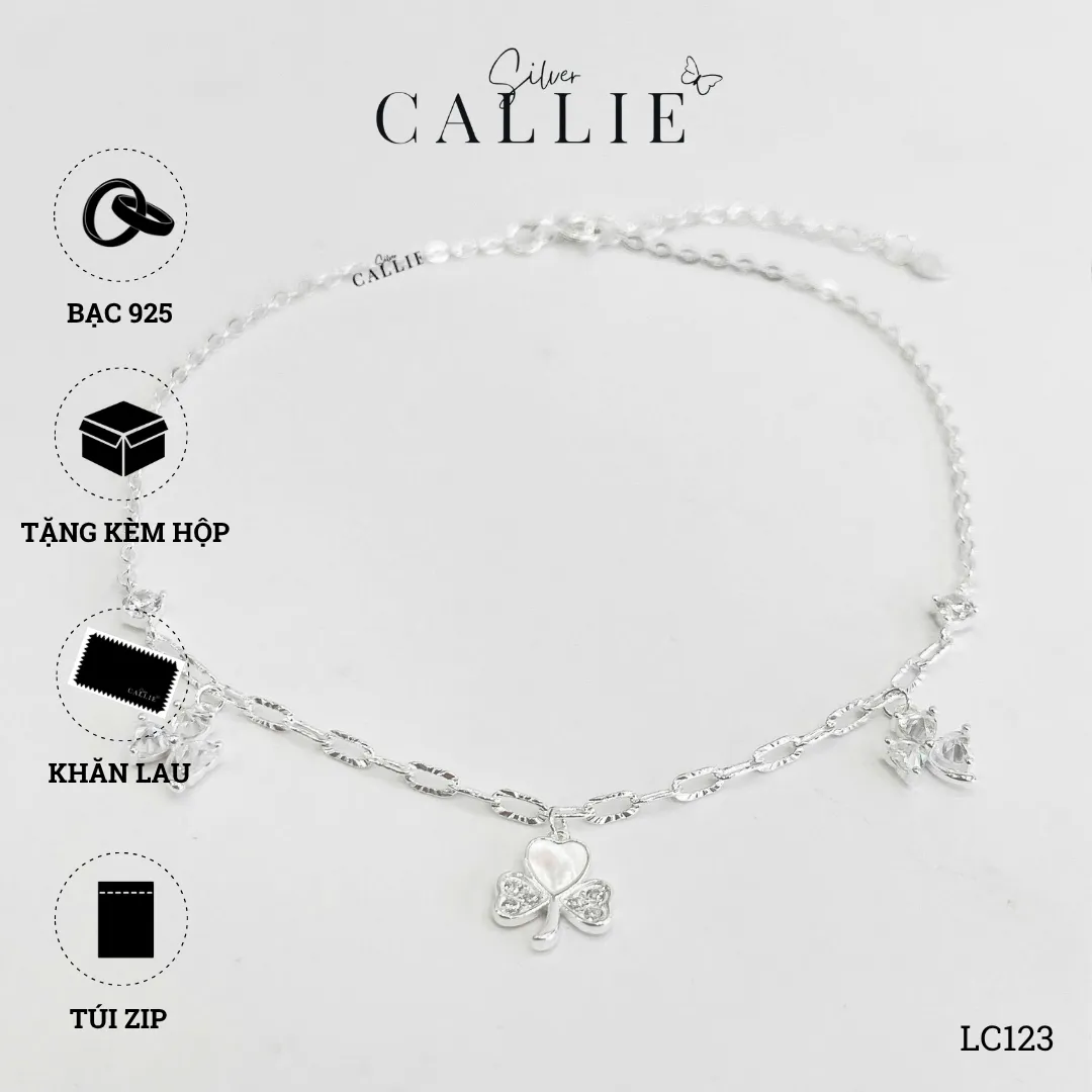 LC123 - Lắc chân bạc Callie Silver cỏ 3 lá tim đính đá - Image 12