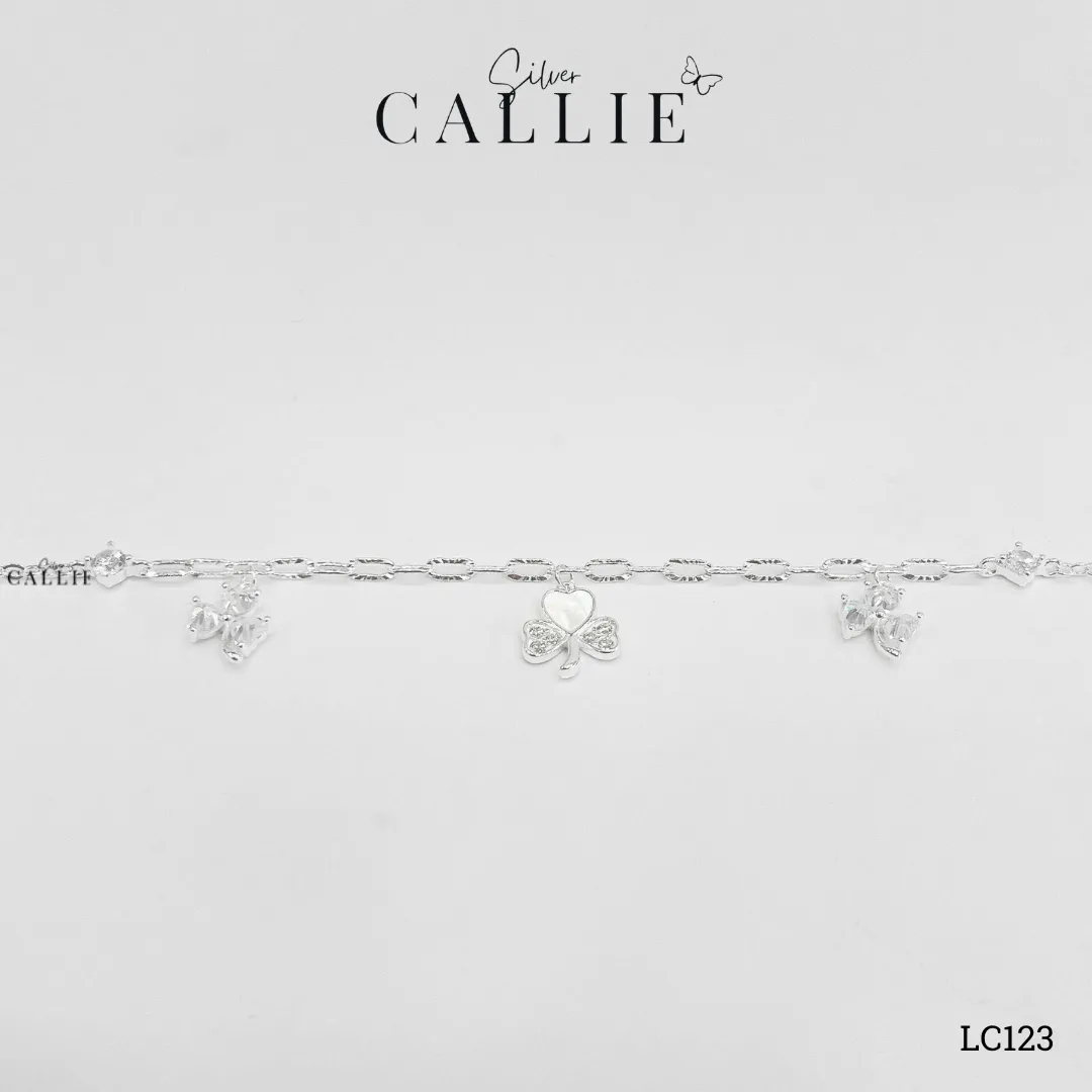 LC123 - Lắc chân bạc Callie Silver cỏ 3 lá tim đính đá - Image 2