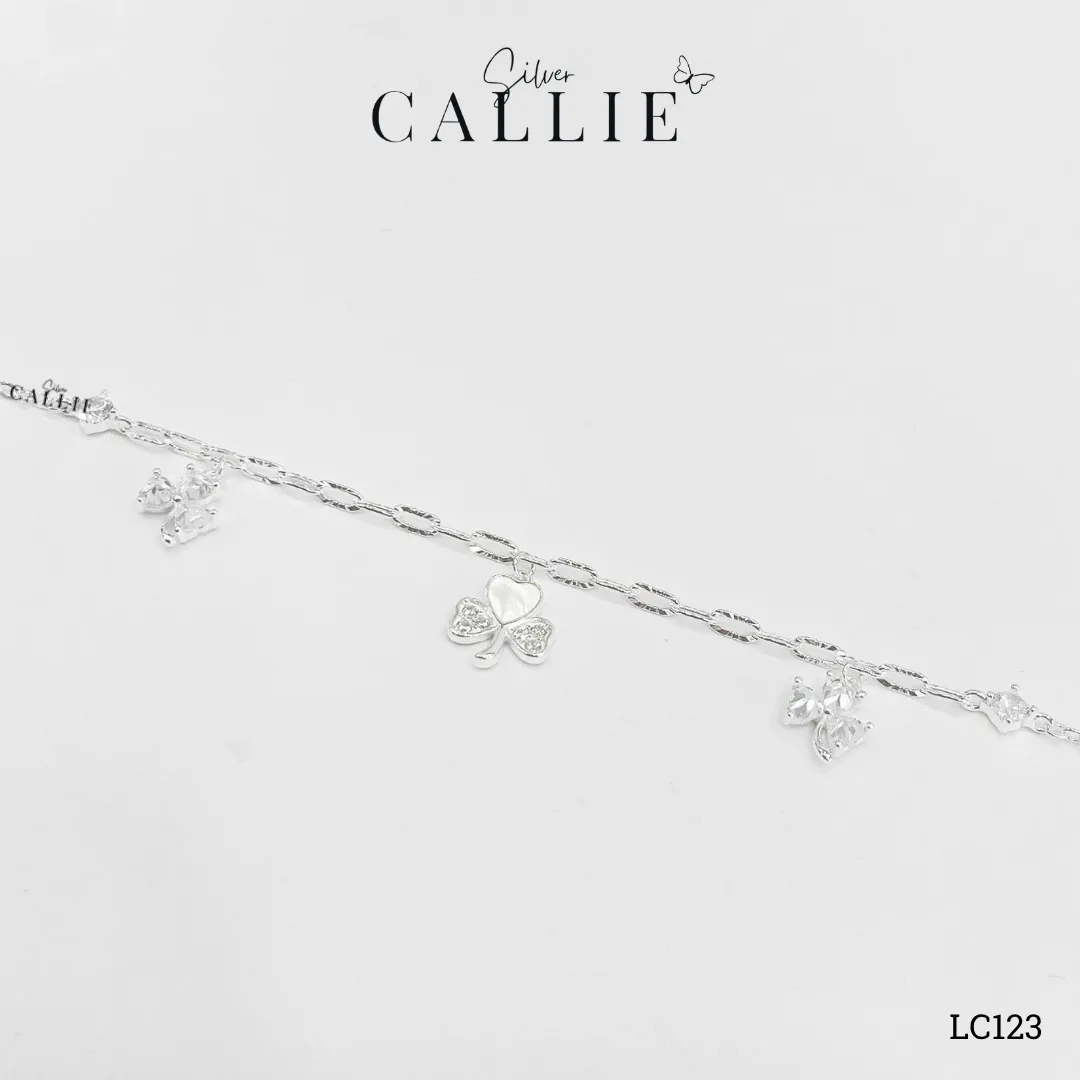 LC123 - Lắc chân bạc Callie Silver cỏ 3 lá tim đính đá - Image 9