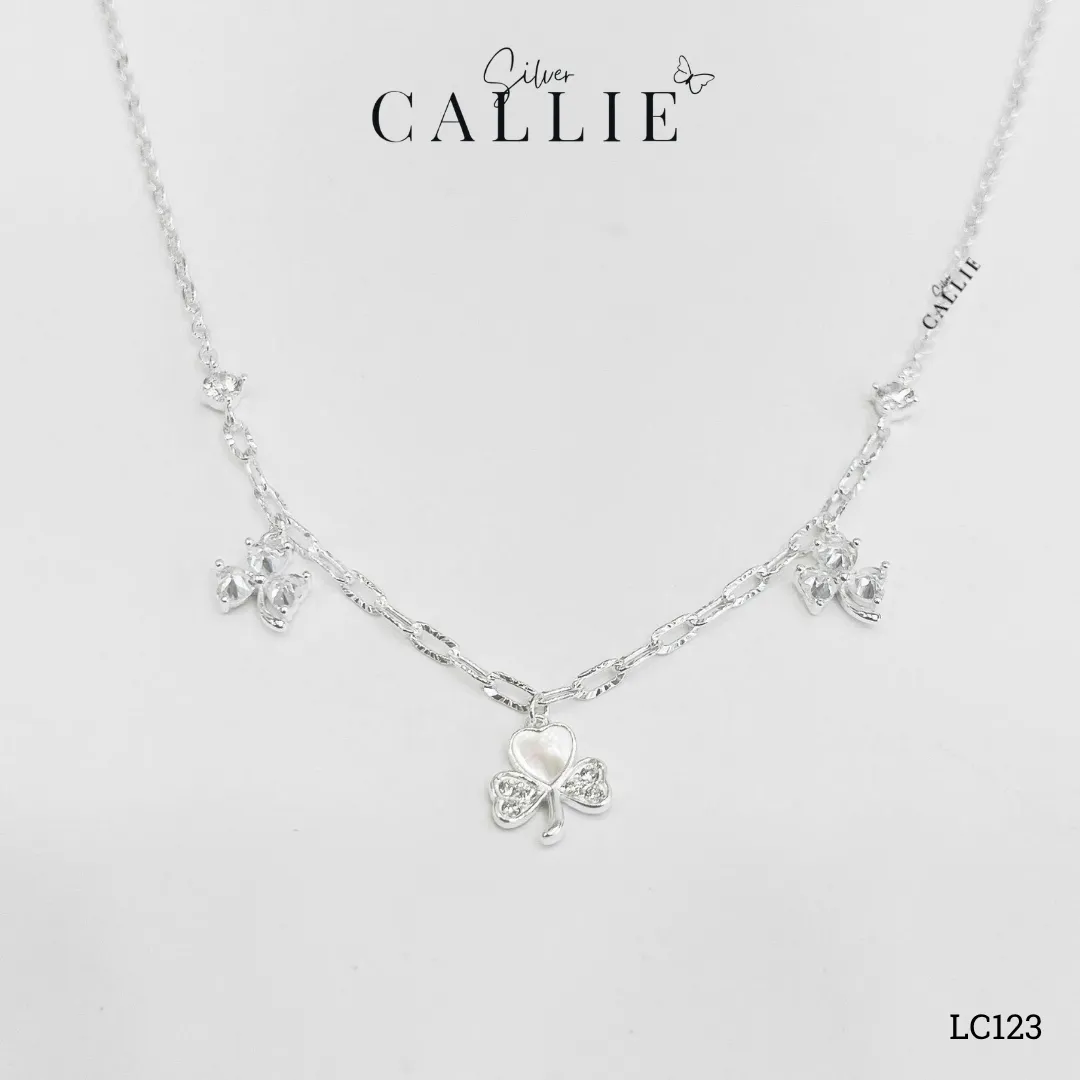LC123 - Lắc chân bạc Callie Silver cỏ 3 lá tim đính đá - Image 3
