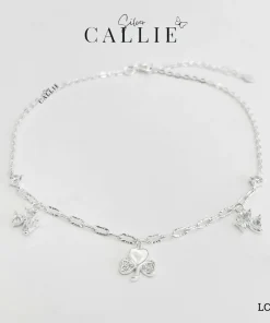 LC123 - Lắc chân bạc Callie Silver cỏ 3 lá tim đính đá