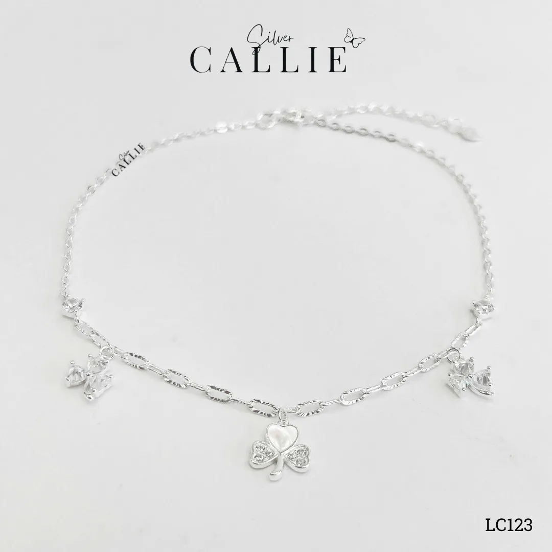 LC123 - Lắc chân bạc Callie Silver cỏ 3 lá tim đính đá