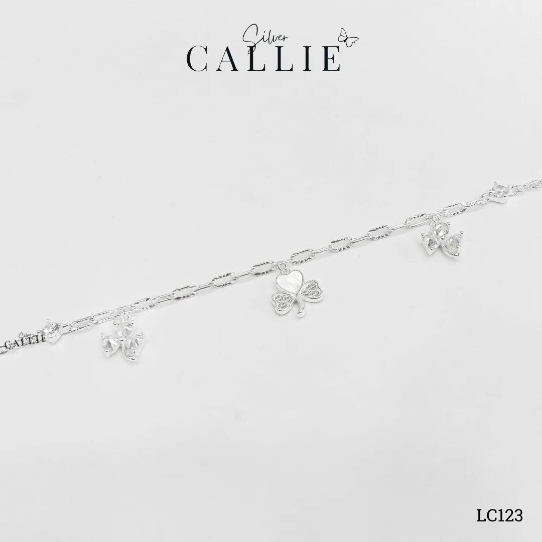LC123 - Lắc chân bạc Callie Silver cỏ 3 lá tim đính đá - Image 5