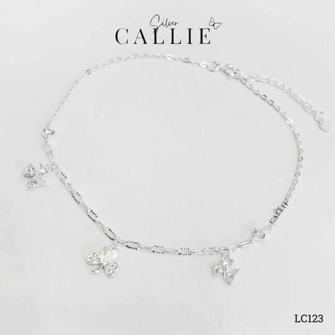 LC123 - Lắc chân bạc Callie Silver cỏ 3 lá tim đính đá - Image 7