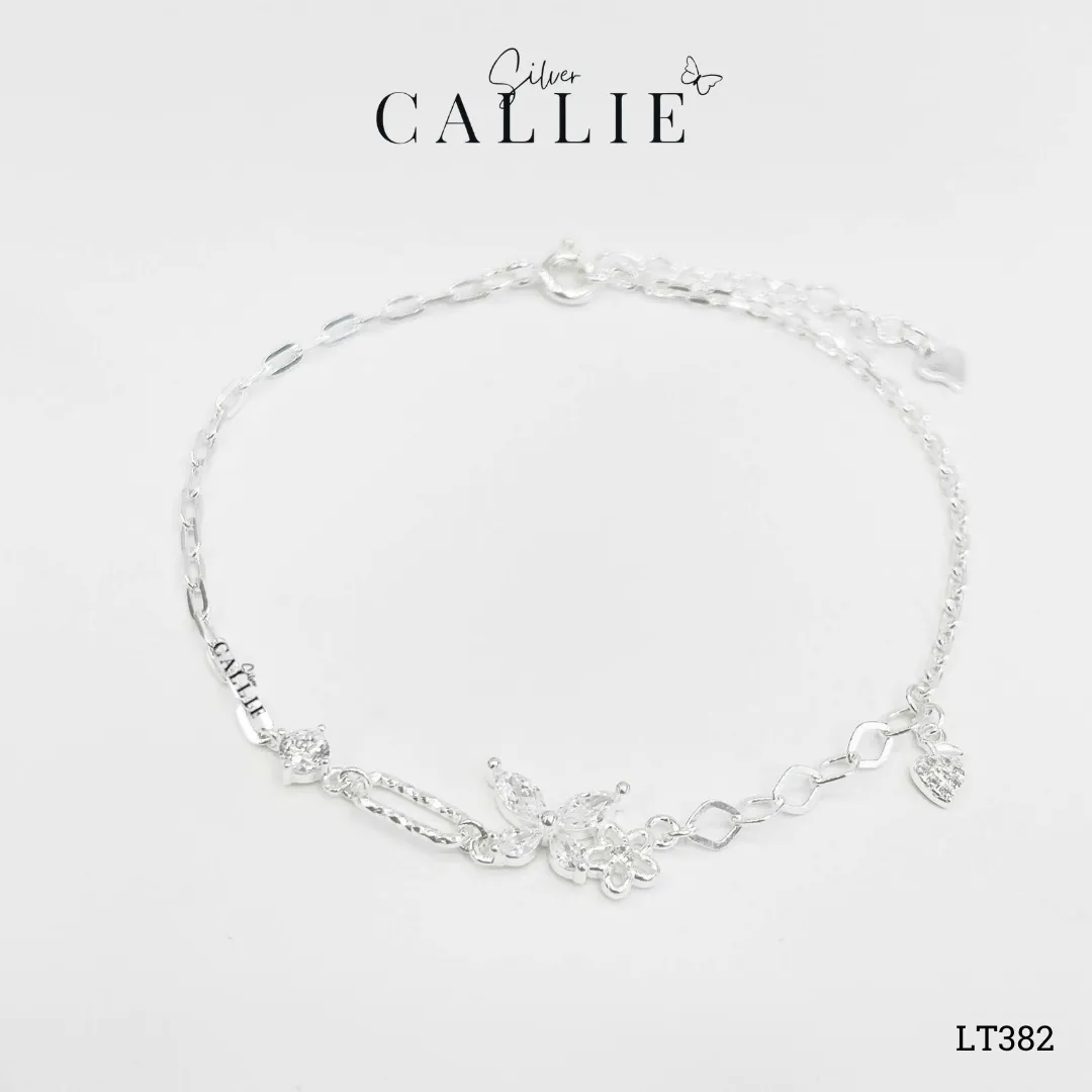 LT382 - Lắc tay bạc Callie Silver bướm và hoa