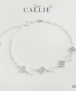 LT383 - Lắc tay bạc Callie Silver cỏ 4 lá đính đá xen kẽ viền
