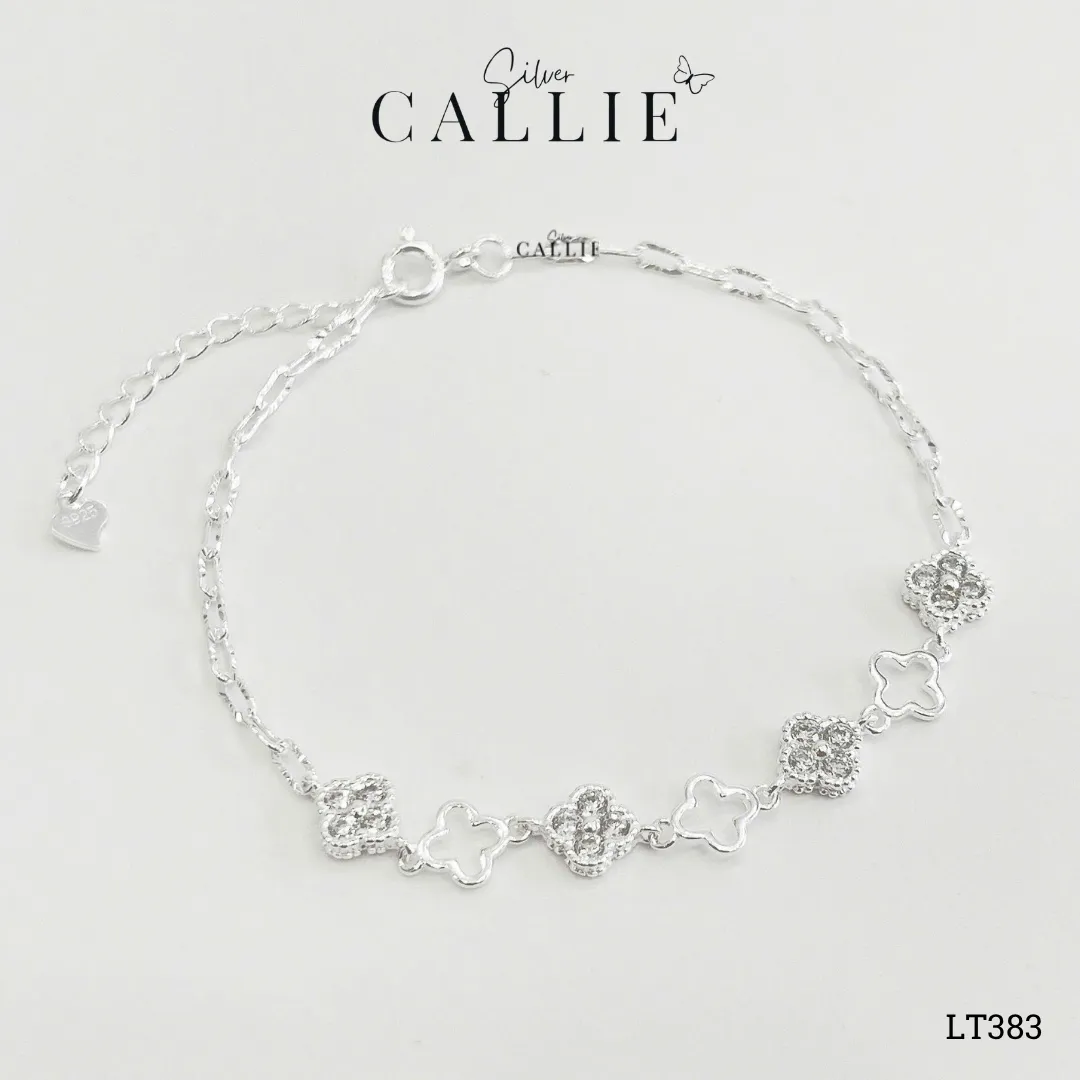 LT383 - Lắc tay bạc Callie Silver cỏ 4 lá đính đá xen kẽ viền