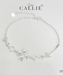 LT384 - Lắc tay bạc Callie Silver cỏ 4 lá tim móc máy