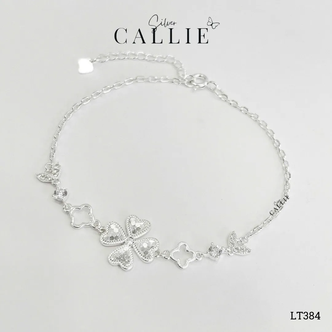 LT384 - Lắc tay bạc Callie Silver cỏ 4 lá tim móc máy