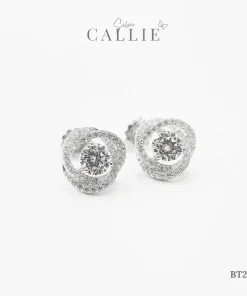 BT286 - Bông tai bạc Callie Silver xi kim hoa hồng đính đá