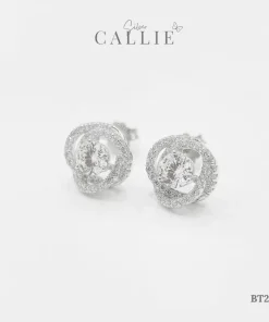 Alternative view of BT286 - Bông tai bạc Callie Silver xi kim hoa hồng đính đá