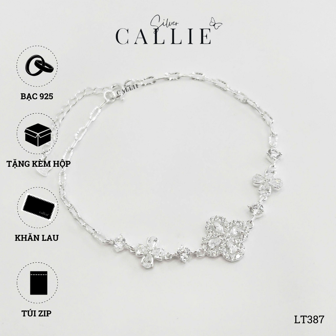 LT387 - Lắc tay bạc Callie Silver cỏ 4 lá đính đá giọt dây móc máy - Image 10