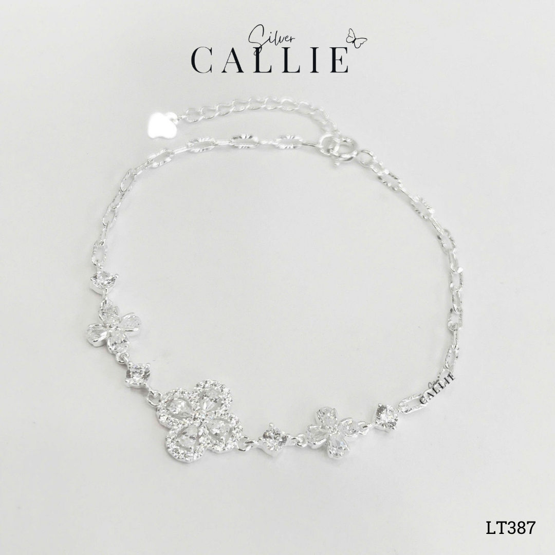 LT387 - Lắc tay bạc Callie Silver cỏ 4 lá đính đá giọt dây móc máy - Image 4