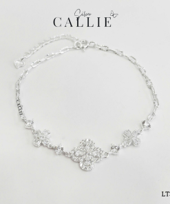 LT387 - Lắc tay bạc Callie Silver cỏ 4 lá đính đá giọt dây móc máy