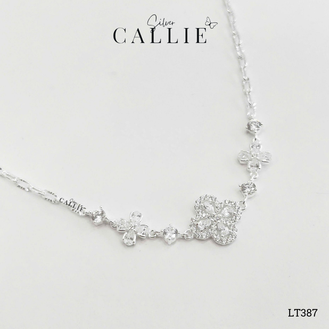 LT387 - Lắc tay bạc Callie Silver cỏ 4 lá đính đá giọt dây móc máy - Image 5