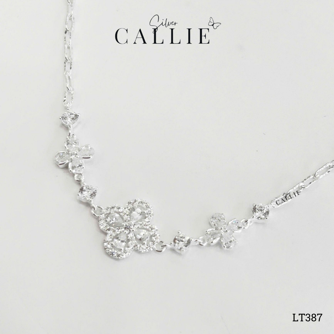 LT387 - Lắc tay bạc Callie Silver cỏ 4 lá đính đá giọt dây móc máy - Image 2