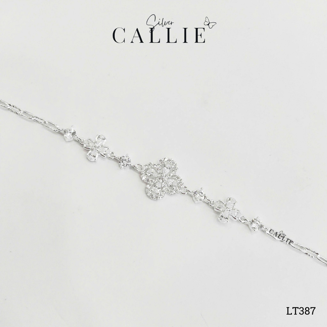 LT387 - Lắc tay bạc Callie Silver cỏ 4 lá đính đá giọt dây móc máy - Image 3