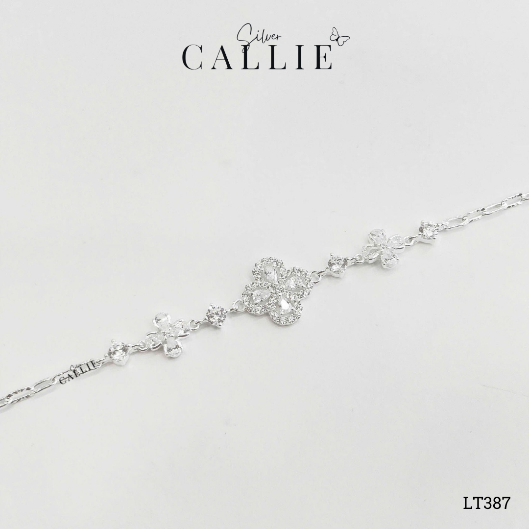 LT387 - Lắc tay bạc Callie Silver cỏ 4 lá đính đá giọt dây móc máy - Image 6