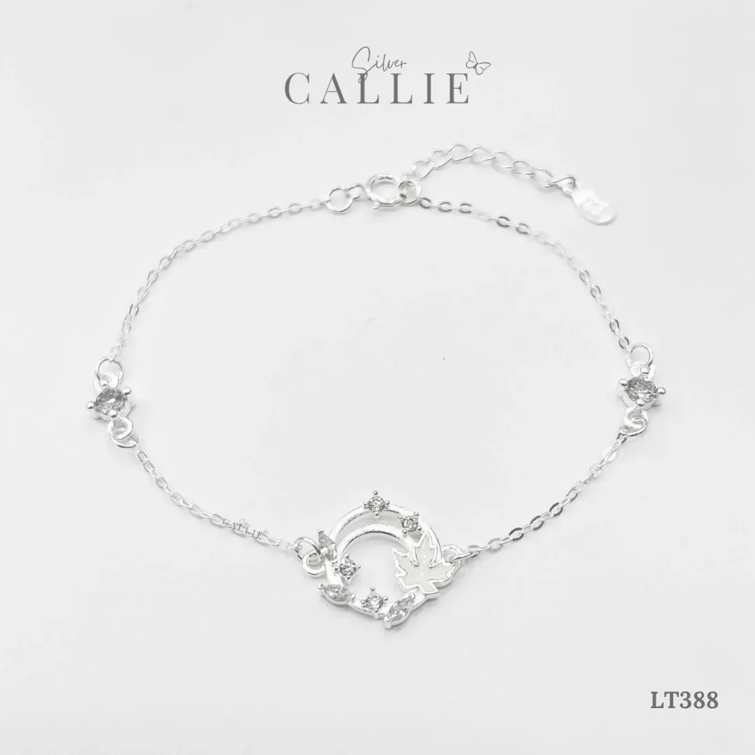 LT388 - Lắc tay bạc Callie Silver vòng tròn lá phong