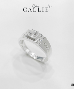 N1128 - Nhẫn bạc nam Callie Silver đá chủ ô vuông đa tầng đính đá