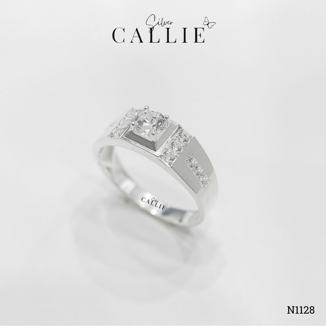 N1128 - Nhẫn bạc nam Callie Silver đá chủ ô vuông đa tầng đính đá