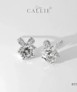 BT290 - Bông tai bạc Callie Silver xi kim nơ đá