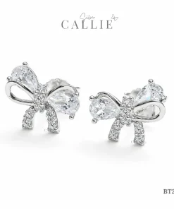 BT291 - Bông tai bạc Callie Silver Nơ Đính Đá Xi Kim