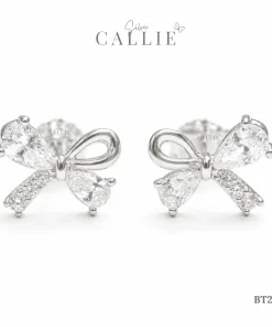 BT292 - Bông tai bạc Callie Silver nơ đính đá xi kim