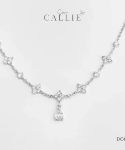 DC427 - Dây chuyền bạc thiết kế Callie Silver xi kim cỏ 4 lá xen kẽ charm đá